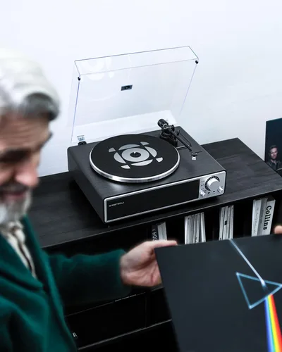 Vista 6 de QLEARSOUL ONE-Q - Tocadiscos de vinilo (negro), tocadiscos HiFi todo en uno con altavoces integrados, Bluetooth 5.4, preamplificador phono, cartucho