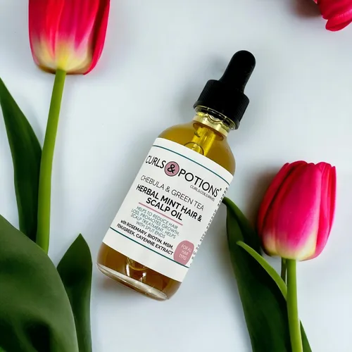 Vista 7 de Curls & Potions Aceite de menta de hierbas para el cabello y el cuero cabelludo con chebula y té verde con biotina, MSM, aceite para el crecimiento