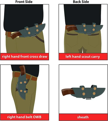 Vista 9 de GCS - Cuchillo táctico de acero hecho a mano D2, cuchillo de caza, cuchillo de campamento con funda de cuero, hoja de espiga completa diseñada