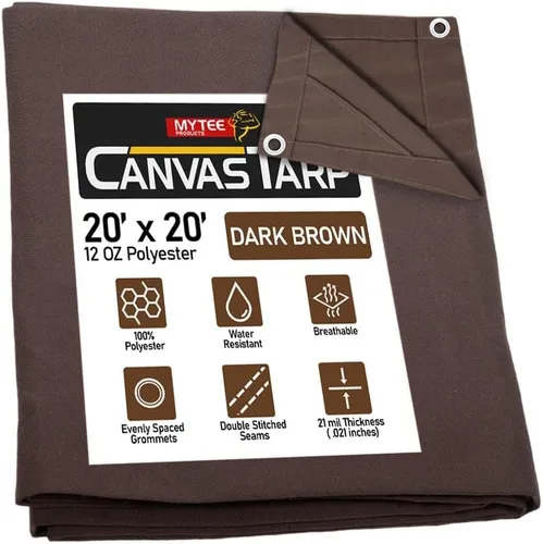 Vista 98 de Mytee Products Lona de lona marrón oscuro de 6 x 8 pies de 12 onzas, resistente al agua y transpirable, lonas resistentes, cubierta de lona