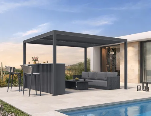 Vista 20 de PURPLE LEAF - Pérgola con listones de 10 x 12 pies, sistema de drenaje 94AS para patio, color gris Premium All-Aluminum Rustproof Build, Modern
