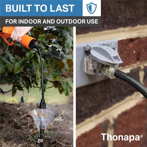 Vista 3 de THONAPA SJTOW - Cable de extensión resistente de 25 pies con 3 tomas, resistente al aceite, calibre 12, con múltiples tomas de corriente de 3 Negro