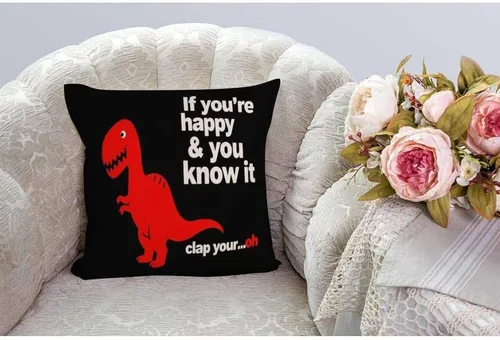 Vista 2 de HGOD DESIGNS Funda de almohada cuadrada de lino y algodón con dinosaurio rojo para hombres y mujeres, decoración del hogar, sofá, dormitorio, sala