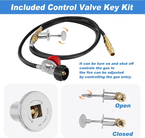 Vista 5 de Kit de Conexión de Quemador LP Skyflame, Piezas de Reemplazo para Hoguera de Propano con Juego de Llaves de Válvula de Control de 1/2", Regulador