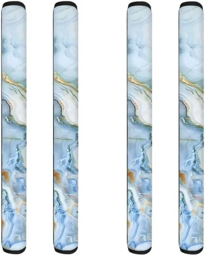 Vista 10 de Coldinair Fundas protectoras antideslizantes para manijas de puerta de refrigerador con estampado de mármol aguamarina, asas de decoración