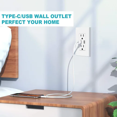 Vista 7 de Micmi USB C + A PD Power Delivery 24W Toma de corriente dual de alta velocidad, capacidad de carga rápida inteligente, placa de pared resistente a