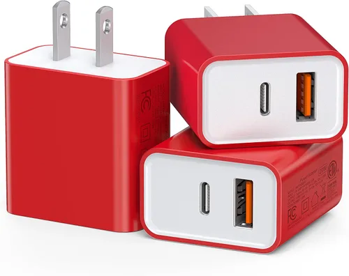 Vista 7 de Paquete de 3 cargadores tipo C, enchufe de pared USB C de doble puerto de 20 W PD y QC USB A bloque de carga rápida para Samsung Galaxy S24