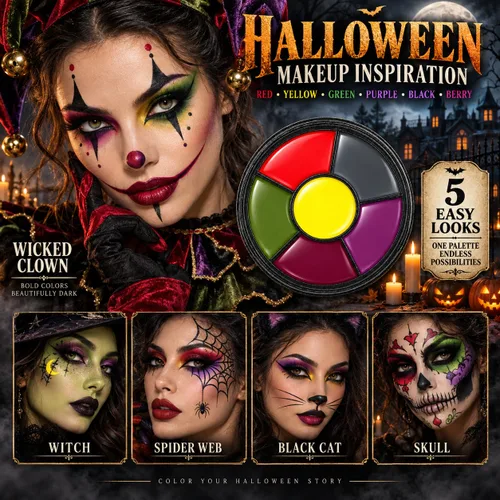 Vista 2 de Paleta de pintura facial de 6 colores para maquillaje de Halloween Maquillaje B Hulk