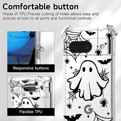 Vista 3 de Funda de Halloween para Google Pixel 7 Clear Ghost Fashion Designs, delgada y a prueba de golpes, funda protectora para teléfono para mujer, diseño
