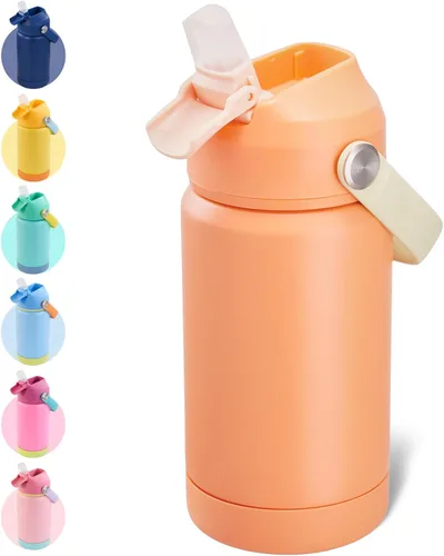 Vista 27 de Kerilyn - Botella de agua para niños, de acero inoxidable, con pajilla a prueba de fugas, con aislamiento térmico, libre de bisfenol A, unisex