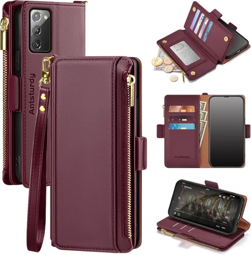 Vista 10 de Antsturdy Funda tipo cartera compatible con Samsung Galaxy Note 20 5G con tarjetero para mujeres y hombres, funda de teléfono con bloqueo RFID, piel