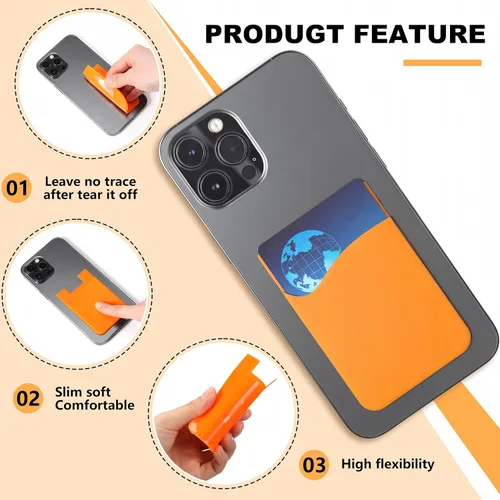 Vista 3 de Frienda 24 portatarjetas de teléfono adhesivo de silicona para la parte posterior del teléfono, funda adhesiva para tarjetas de crédito compatible
