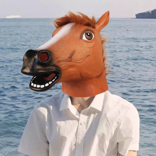 Vista 7 de MAKEATREE Máscara de cabeza de caballo, divertido disfraz de látex de goma de animal para fiesta de adultos, Halloween, Navidad, máscaras, cosplay
