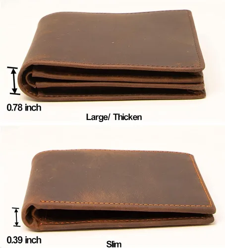 Vista 6 de HRS Carteras de cuero genuino para hombre, Marrón, Retro