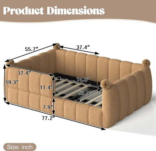 Vista 2 de Cama Montessori de tamaño matrimonial para niños con barandilla Natural