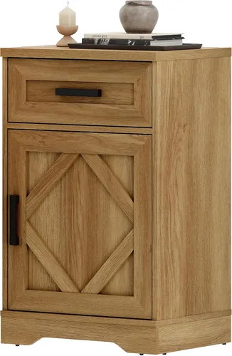 Vista 10 de WAMPAT Mesita de noche de granja de 24.3 pulgadas de alto con cajones y estantes de almacenamiento ajustables, mesa auxiliar de madera con puertas