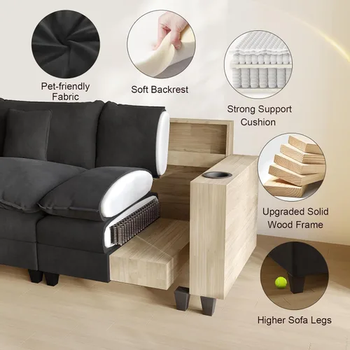 Vista 8 de KCGKCG Sofá modular en forma de U de 116 pulgadas, sofás seccionales de felpilla para sala de estar con otomana, sofá de asiento profundo, sofá