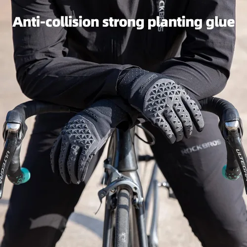 Vista 2 de ROCKBROS Guantes antideslizantes para bicicleta de montaña, guantes de ciclismo antideslizantes que absorben los golpes, con espalda en la palma