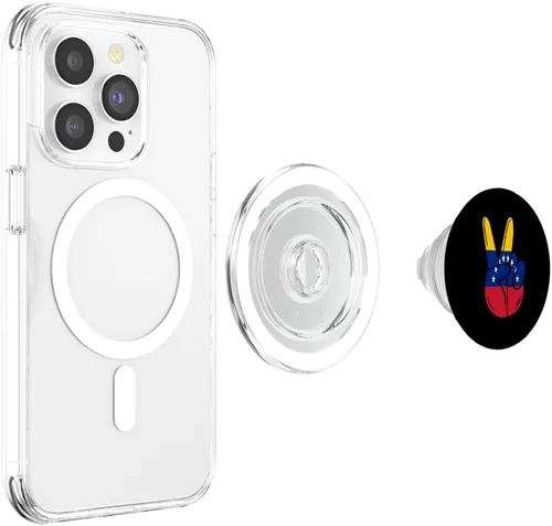Vista 4 de Proud To Be Venezuelan Venezuela Flag Peace Sign Hand Funny PopSockets MagSafe PopGrip para iPhone
