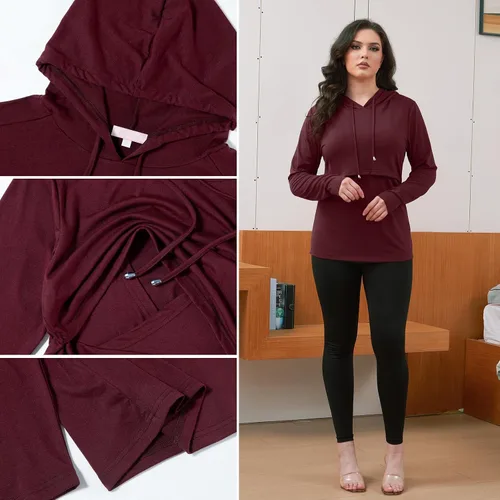 Vista 44 de Bhome Camisa de lactancia de manga larga con capucha para lactancia materna