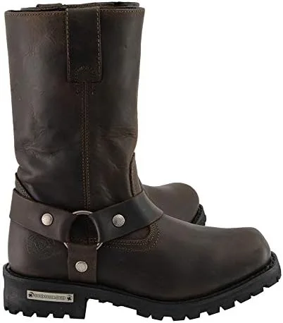 Vista 9 de Milwaukee Leather MBM9062 - Botas clásicas de 11 pulgadas con arnés marrón oscuro con punta cuadrada para hombre, talla 9