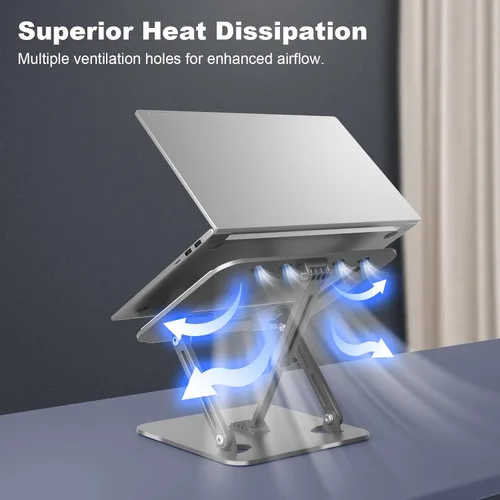 Vista 5 de Soporte ajustable para computadora portátil, elevador portátil con 3 brazos de soporte, soporte ergonómico ventilado de metal súper resistente