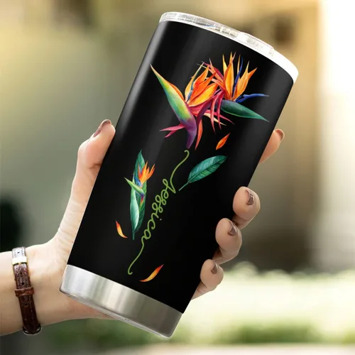 Vista 5 de CUBICER Vaso personalizado con diseño de pájaro del paraíso con tapa, nombre personalizado, regalos de Navidad para mujeres, amantes de las flores
