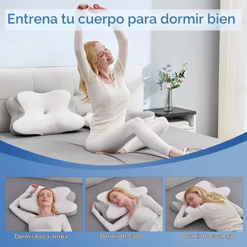 Vista 8 de BDEUS Almohada cervical cervical para dormir, almohada ergonómica de espuma viscoelástica con nodos de masaje para aliviar el dolor de cuello Blanco