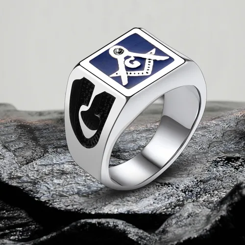 Vista 5 de WKXZMTR Anillo masón - Joyería masónica para hombre - Amuleto religioso estilo punk
