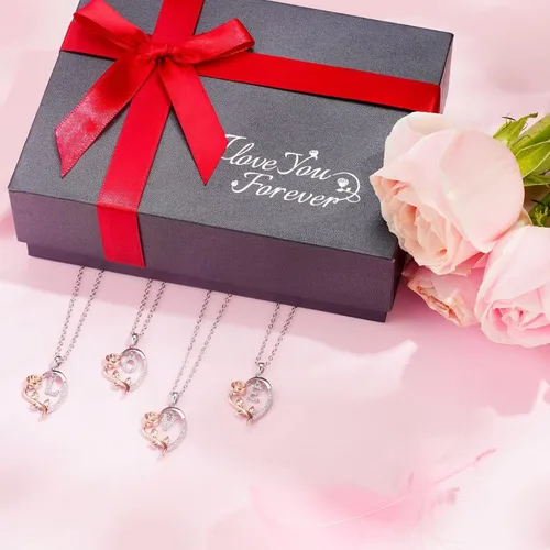 Vista 5 de Yoosteel Collar con dije de flor de rosa con inicial de corazón para mujer, collar con letra de corazón de amor, collares con inicial únicos