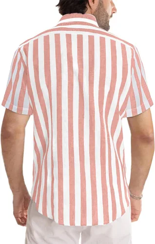 Vista 100 de JMIERR Camisas de vestir a rayas con botones y manga corta para hombre