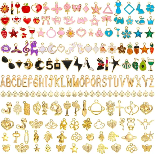 Vista 10 de Modacraft - 120 piezas de dijes navideños para la fabricación de joyas, múltiples estilos de dijes esmaltados en oro con Santa, copo de nieve, árbol