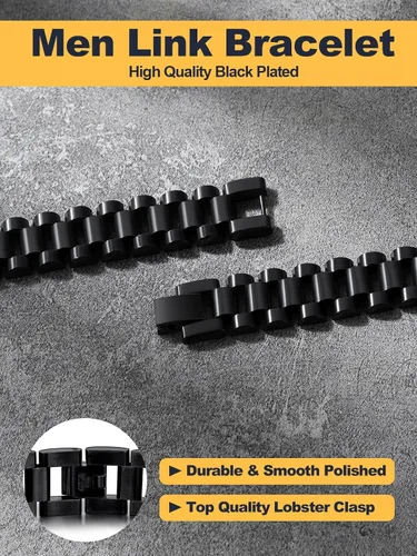 Vista 4 de U7 Link Bracelets for Men, Stainless SteelBlackGold Plated Cuban Link Chain Bracelets, Unisex Chunky Bracelets, Xmas Fathers Day Jewelry for Him