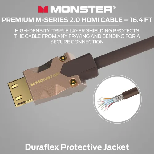 Vista 6 de Monster M-Series - Cable HDMI 2.0 de alta calidad certificado 2.0, 25 Gbps de alta velocidad, 4K UHD 60Hz, chaqueta Duraflex, blindaje de triple