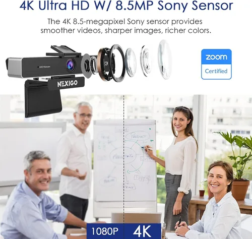 Vista 2 de Zoom Certified NexiGo N950P Pro 4K Cámara web con zoom con control remoto y software, sensor Sony Starvis, zoom digital 5X, cámara web