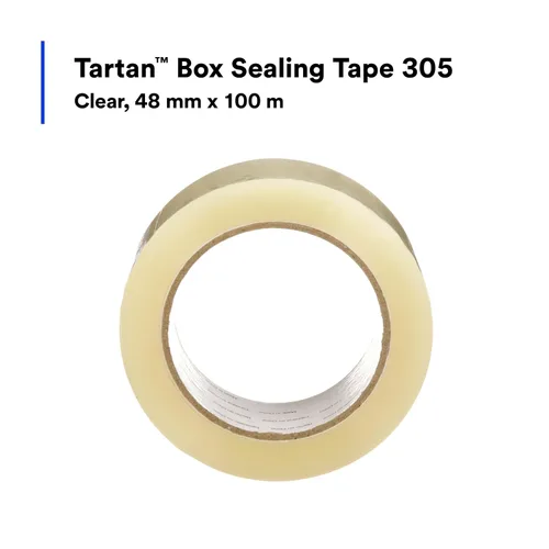 Vista 4 de 3M Cinta de sellado de cajas de tartán 305, transparente, ligera, duradera, 1.88 in x 109.36 yardas (1.890 in x 328.1 ft), 36 rollos por caja