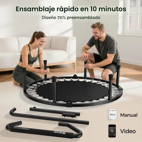 Vista 6 de BCAN 40"/38" Foldable Mini Trampoline, Rebounder Trampoline for Adults, U/T Adjustable Foam Handle, Exercise Rebounder for Adults Indoor/Garden