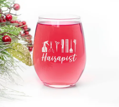 Vista 2 de HTDesigns Hairapist - Copa de vino sin tallo, elegante y elegante, para peluquería, estilista, peluquero, esteticista, hombres o mujeres, grabado