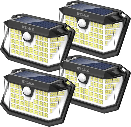 Vista 9 de WELALO Luces solares con sensor de movimiento para exteriores, [3 modos/4 paquetes/188 LED] Iluminación gran angular de 270°, luces de pared
