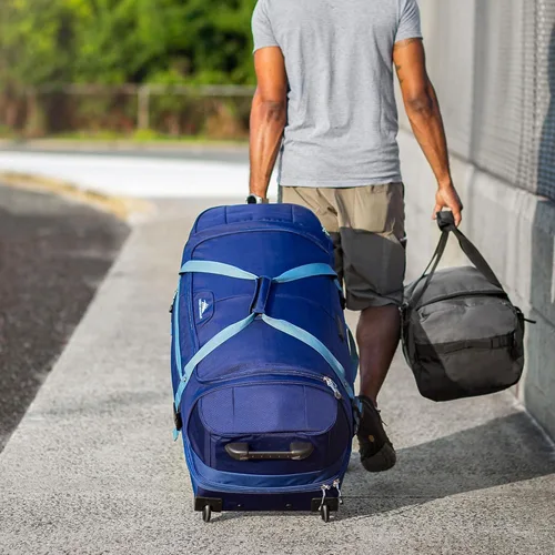 Vista 7 de High Sierra Fairlead - Bolsa de viaje portátil de poliéster de 34 pulgadas con ruedas y mango telescópico empotrado, color grisazul, AZUL