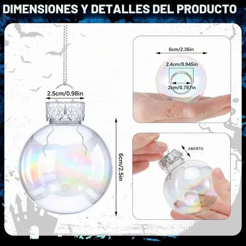 Vista 2 de Funtery 24 bolas de adornos iridiscentes de plástico transparente