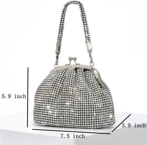Vista 2 de DJBM Bolso de mano con diamantes de imitación para mujer, bolso de mano de noche para mujer, fiesta, graduación, cóctel, boda