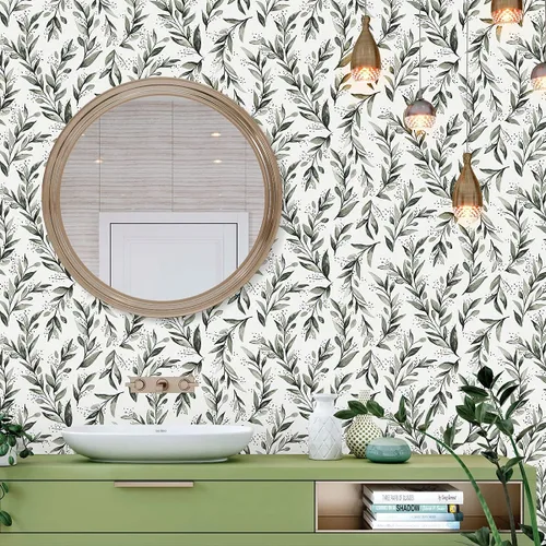 Vista 7 de Livebor Papel tapiz de hoja de olivo para despegar y pegar, papel de contacto de hojas de 17.7 x 78.7 pulgadas, color verde salvia, papel tapiz