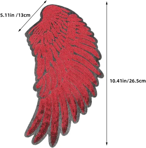 Vista 2 de 2pcs Red Sequin Angel Wing Embroidered Patches Iron-on Applique for Jackets DIY Clothes Accessory Craft Embellishments Suitable for Halloween