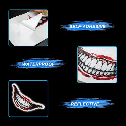 Vista 3 de TOMALL 2 calcomanías reflectantes de vinilo de dientes de boca de monstruo para automóvil, camión, pared, laptop, divertidos labios rojos