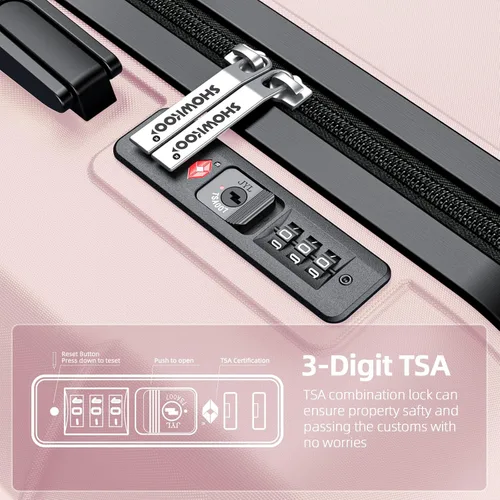 Vista 4 de SHOWKOO Sets de equipaje, maleta ampliable con doble ruedas, bloqueo TSA, 3pcs, RosaRebel Fun.