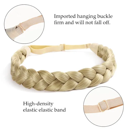 Vista 4 de Diadema trenzada, 2 combinaciones de 3 hebras, desordenada, ancha, esponjosa, elástica, diadema trenzada, accesorio de belleza para mujeres y niñas