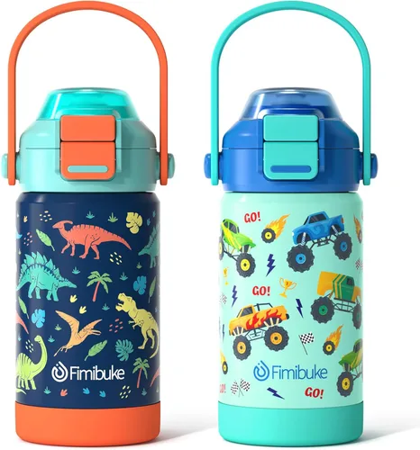 Vista 11 de Botella de agua aislada para niños con pop-open pajita y pico 2-en-1, botella de agua aislada de 14 onzas para niños, botella de acero inoxidable