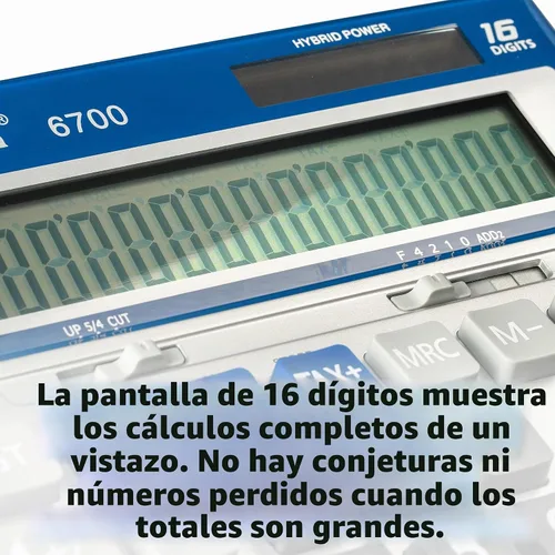 Vista 2 de Victor Calculadora de escritorio grande de 16 dígitos de doble alimentación, plata/azul (6700)