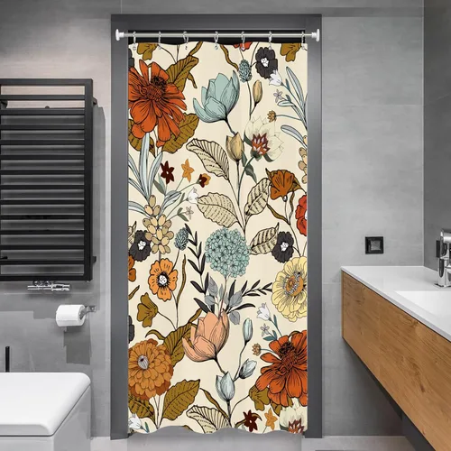 Vista 2 de Miyotaa - Juego de cortina de ducha con flores para decorar un baño pequeño o una ventana, 36 pulgadas de ancho x 71 pulgadas de alto, cortina